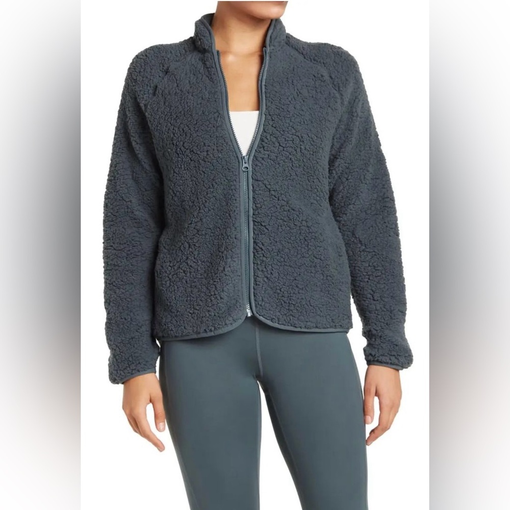 Z by Zella Aura Teal Faux Shearling Sherpa Zip Front Jacket Sz XL